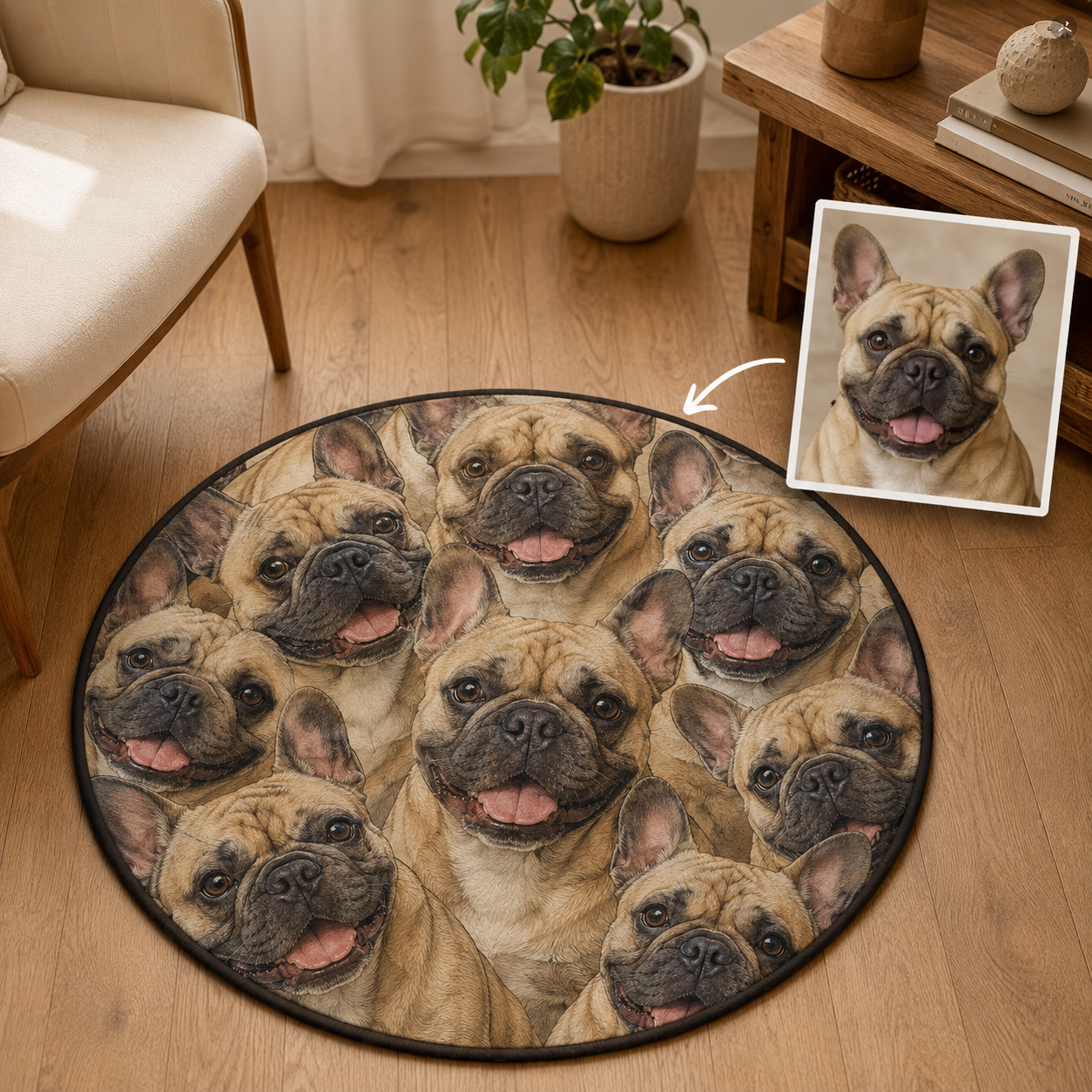 Custom Photo Dog Art Round Carpet | Photo Pet Round Rug | Gift For Dog Lovers