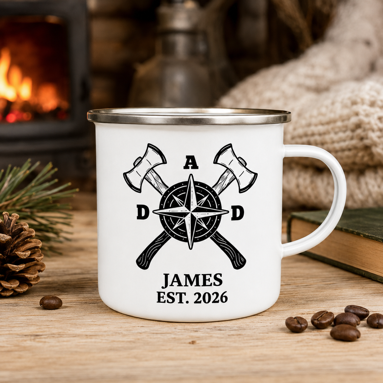 Personalized Dad Fishing Camp Mug 12oz, Custom Dad Enamel Cup, Gift For Dad TOM99