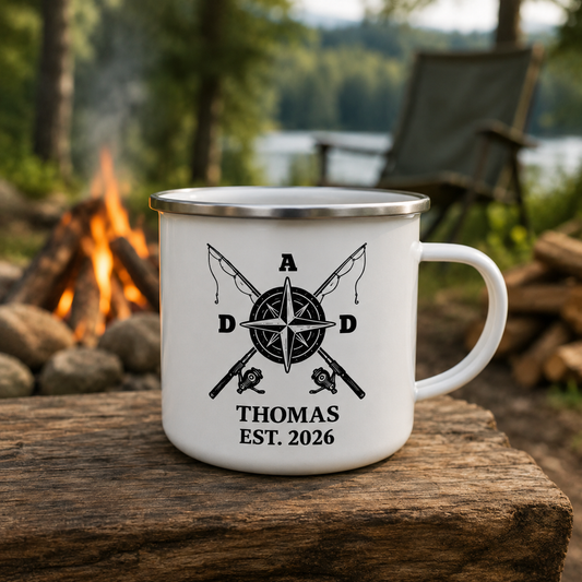Personalized Dad Fishing Camp Mug 12oz, Custom Dad Enamel Cup, Gift For Dad TOM99