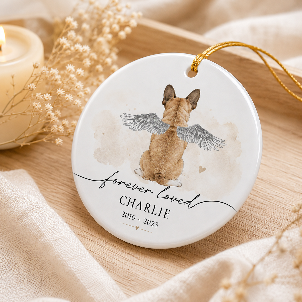 Custom Photo Dog Forever Loved Memorial Ceramic Ornament | Personalized Dog Lovers Gifts | Gift For Dog Lovers TOM99