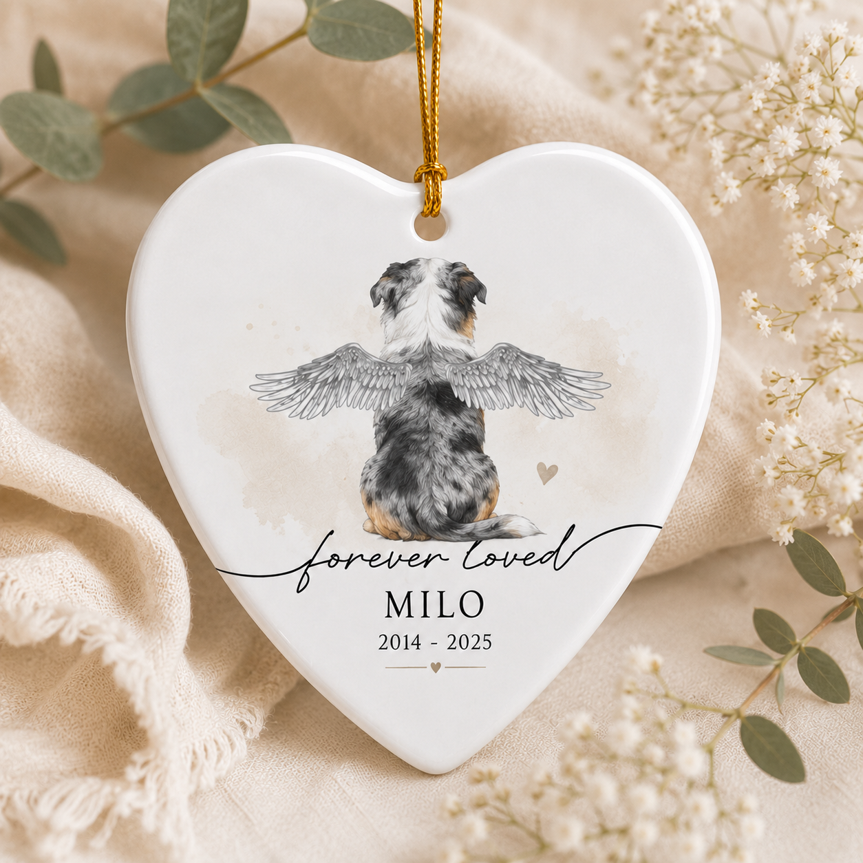 Custom Photo Dog Forever Loved Memorial Ceramic Ornament | Personalized Dog Lovers Gifts | Gift For Dog Lovers TOM99