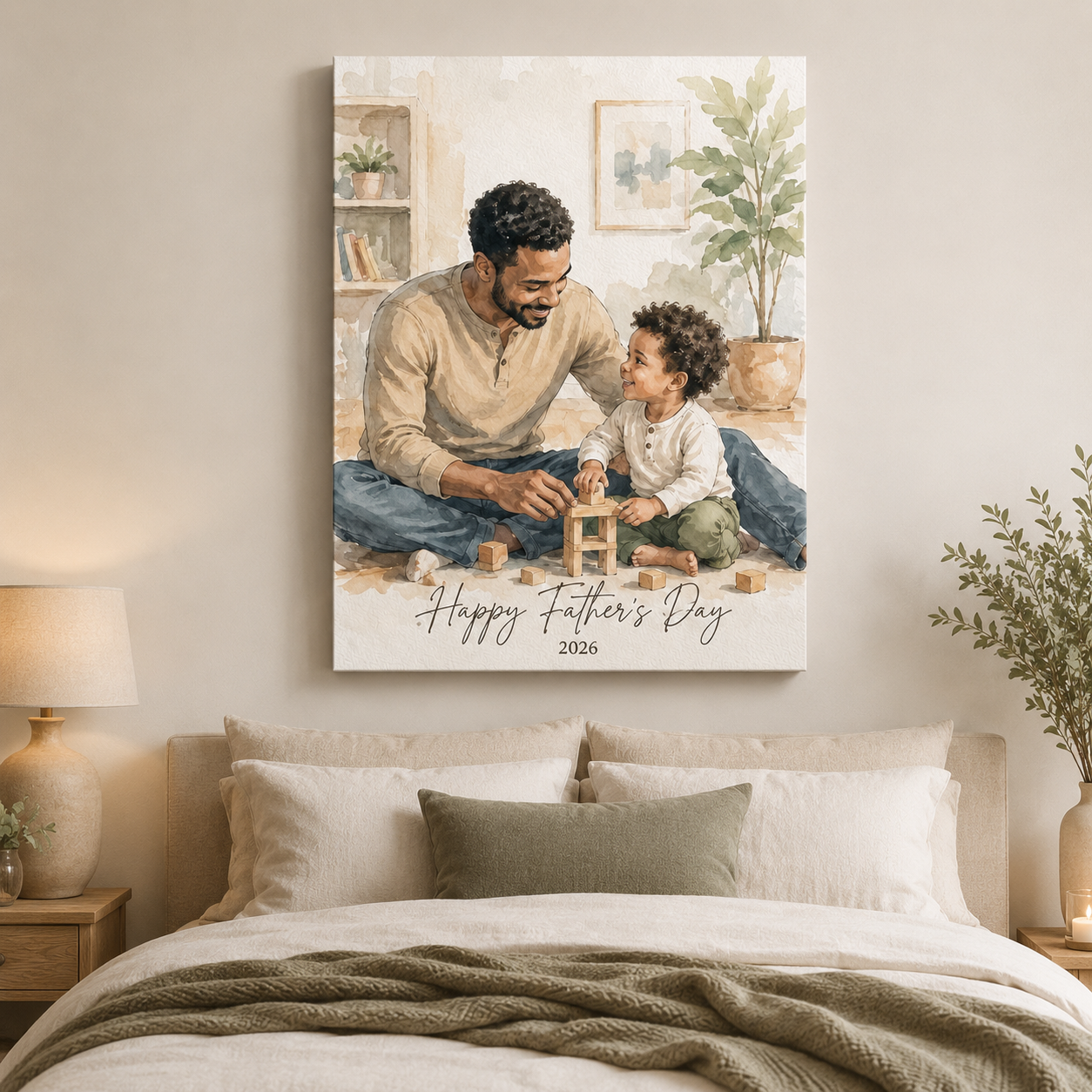 Custom Photo Happy Father's Day Canvas Wall Art - Custom Gift For Dad TOM99