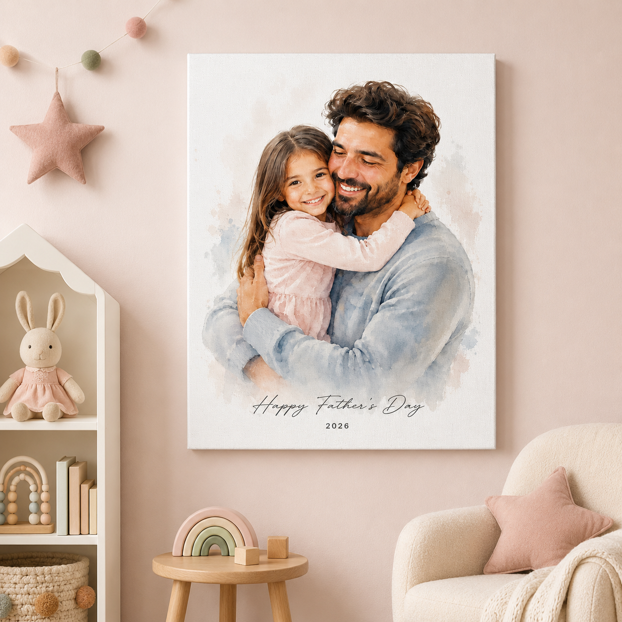 Custom Photo Happy Father's Day By Girl Canvas Wall Art - Custom Gift For Dad TOM99