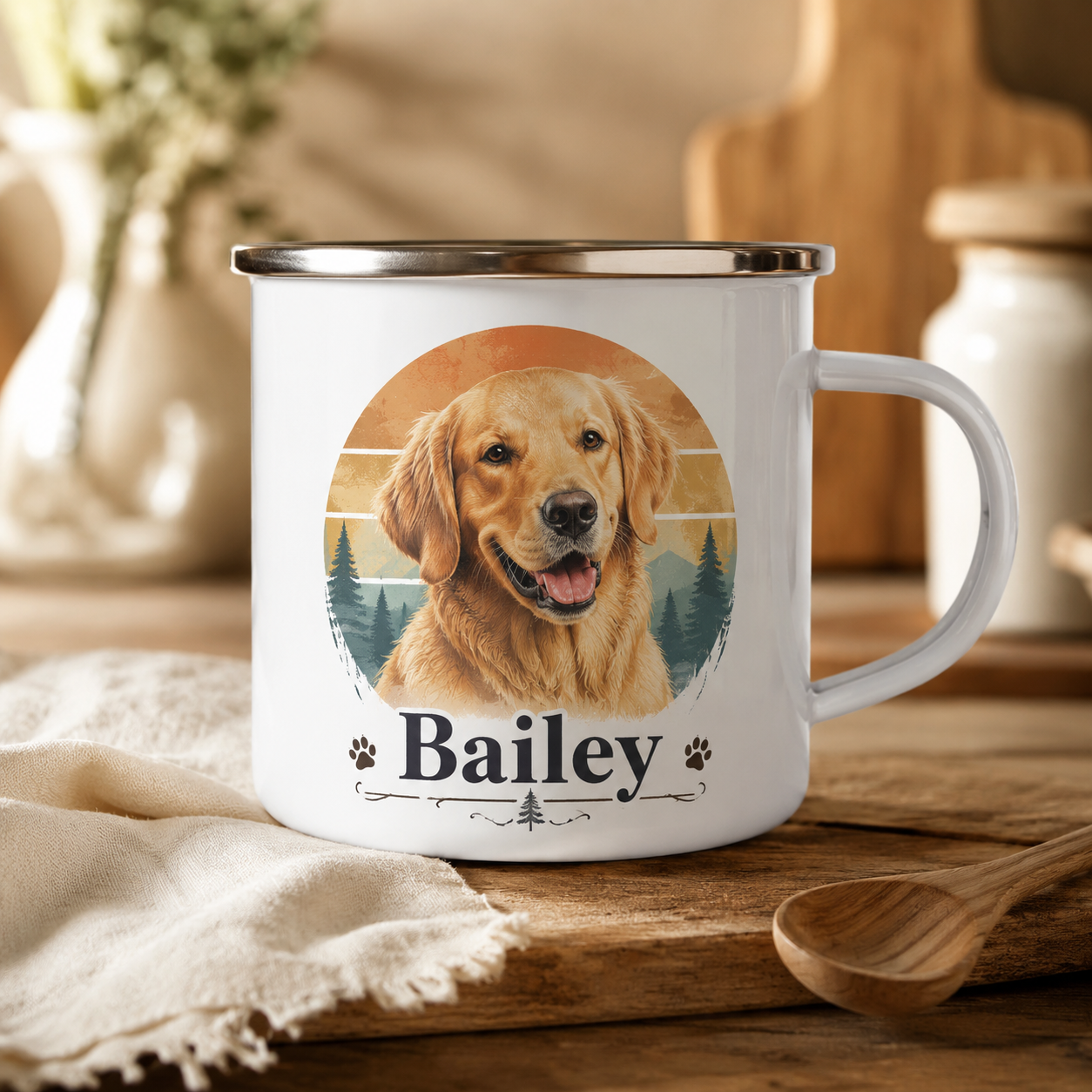 Custom Photo Vintage Dog Camping Mug | Gift For Dog Lovers Pa99
