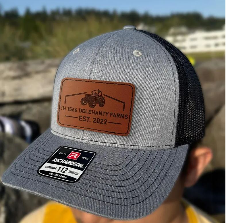 Custom Leather Patch Farm Name Hat | Custom Farm Name And Est Year Trucker Hat | Farmer Gifts