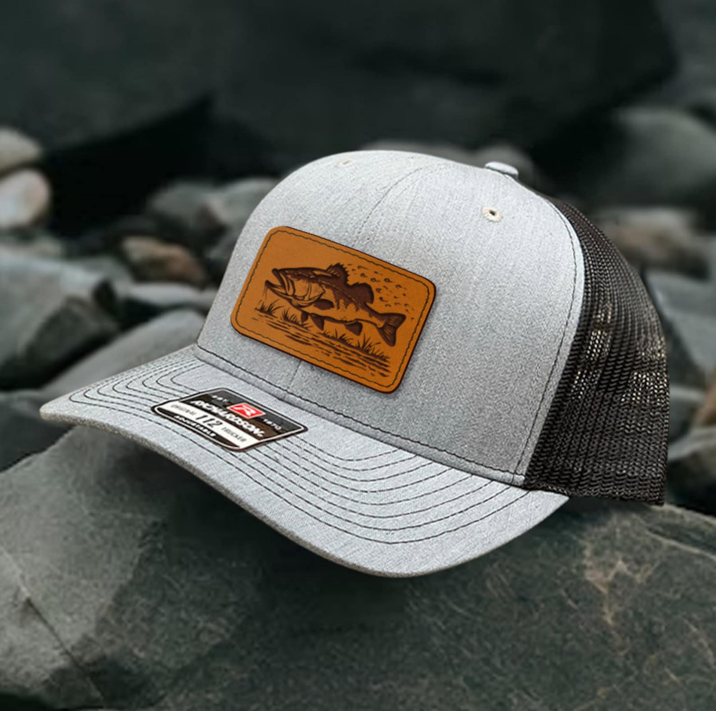 Bass Fishing Trucker Hat | Leather Patch Hat | Gift For Fisherman | Dad Gift