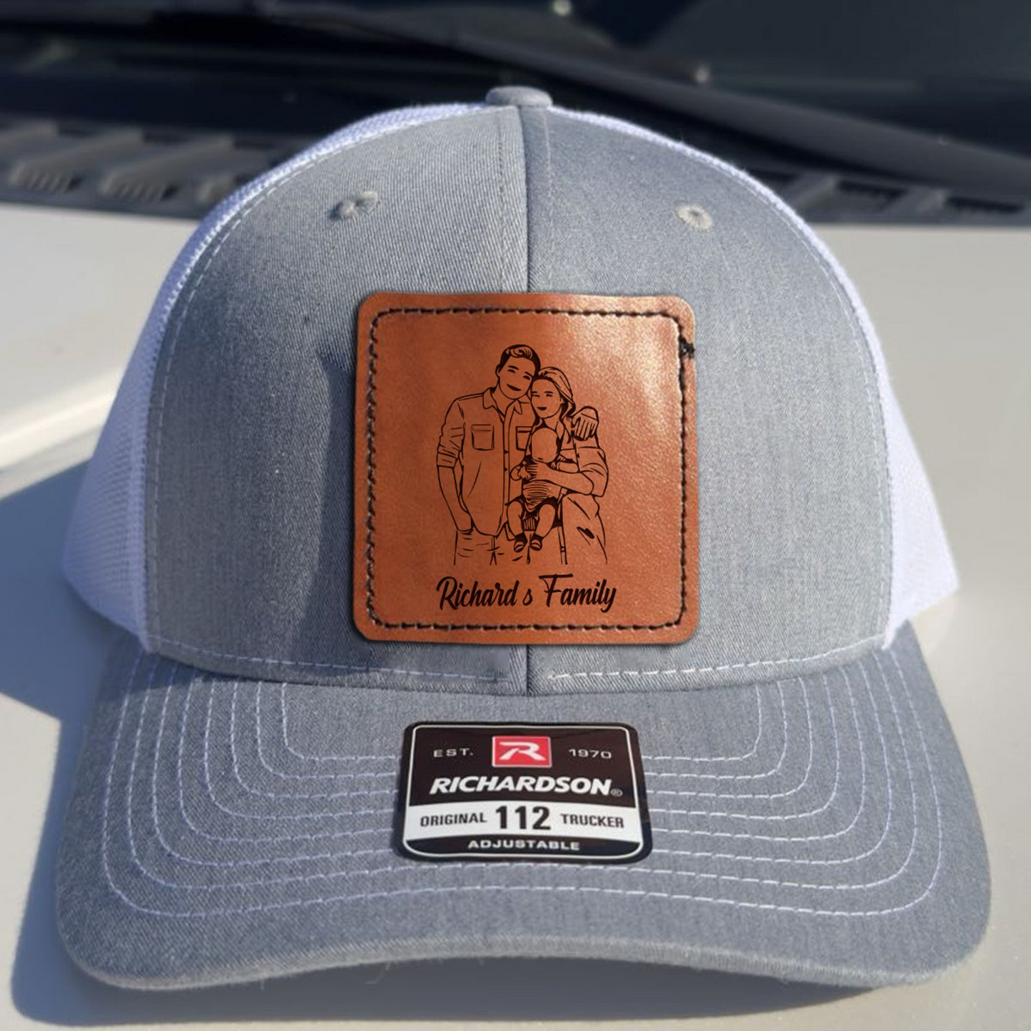 Custom Family Photo Trucker Hat | Leather Patch Hat | Gift Idea For Family
