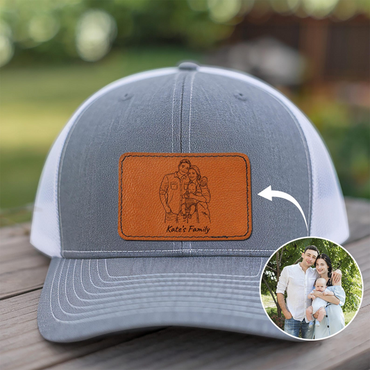 Custom Family Photo Trucker Hat | Leather Patch Hat | Gift Idea For Family