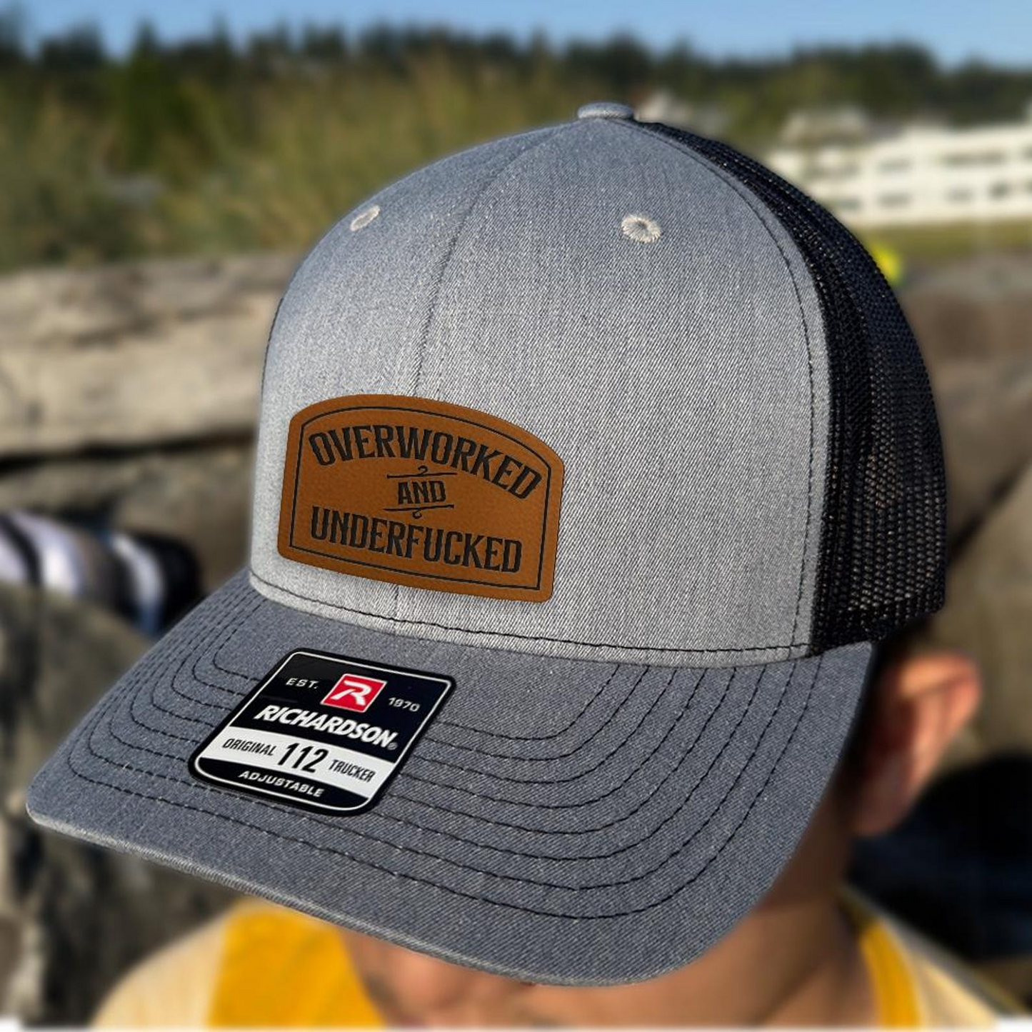 Overworked And Underf-cked Trucker Hat | Leather Patch Hat | Funny Gift Idea For Friend
