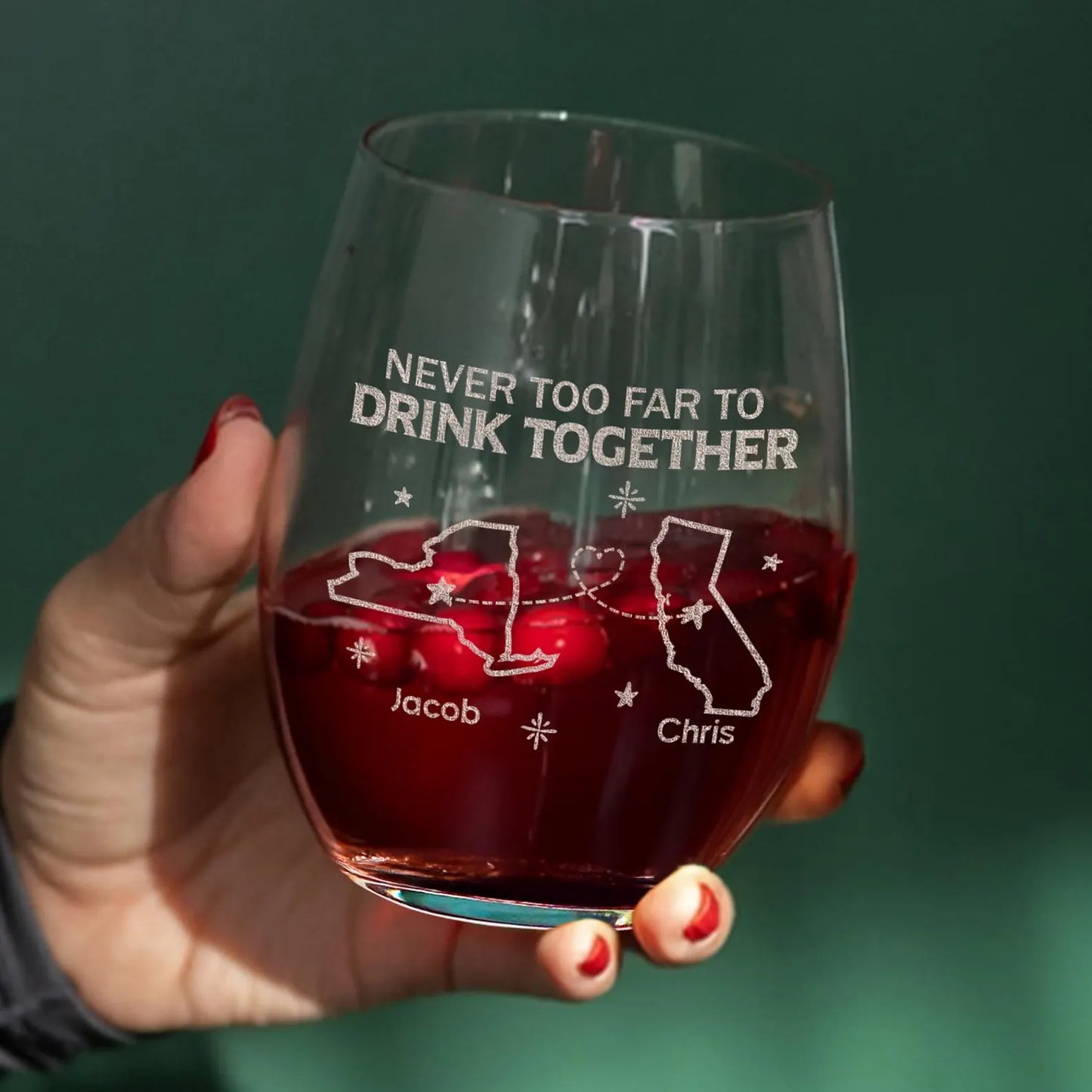 Personalized Never Too Far To Drink Together Wine Glass | Gift For Friends