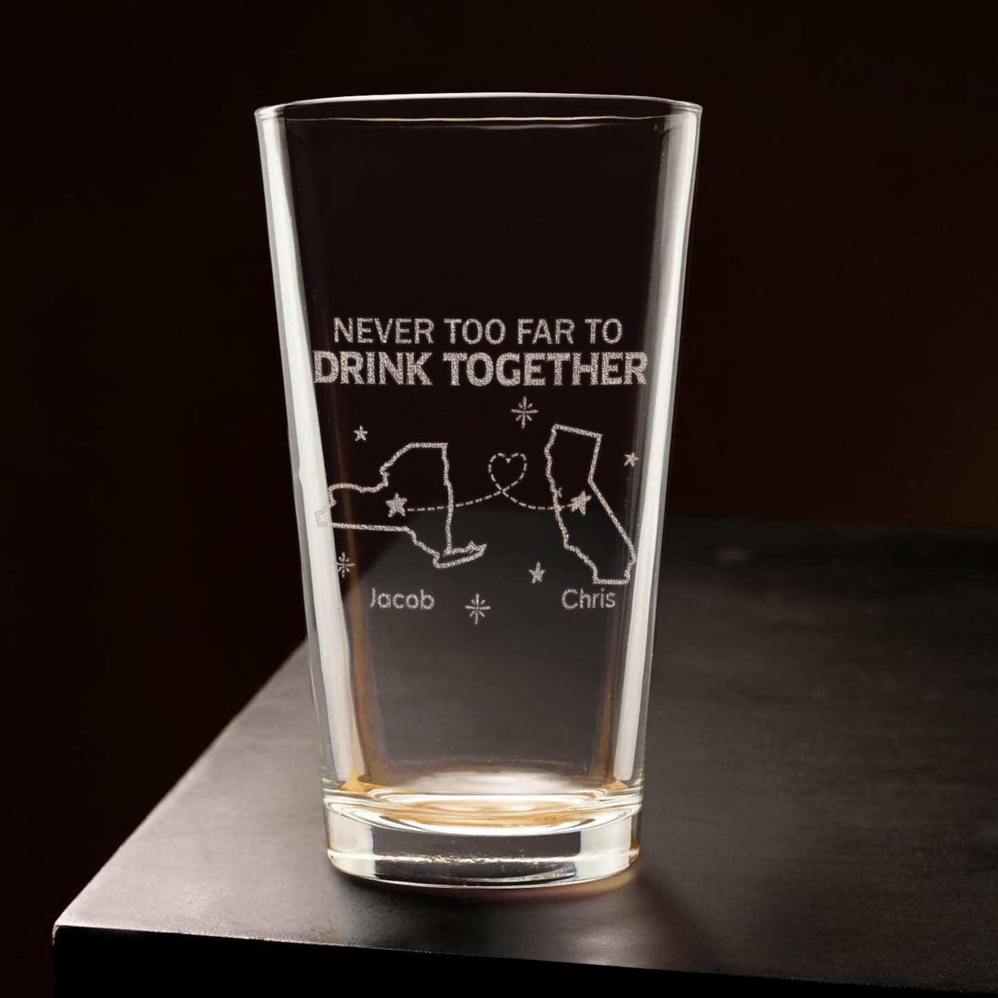 Personalized Never Too Far To Drink Together Pint Glass | Gift For Friends
