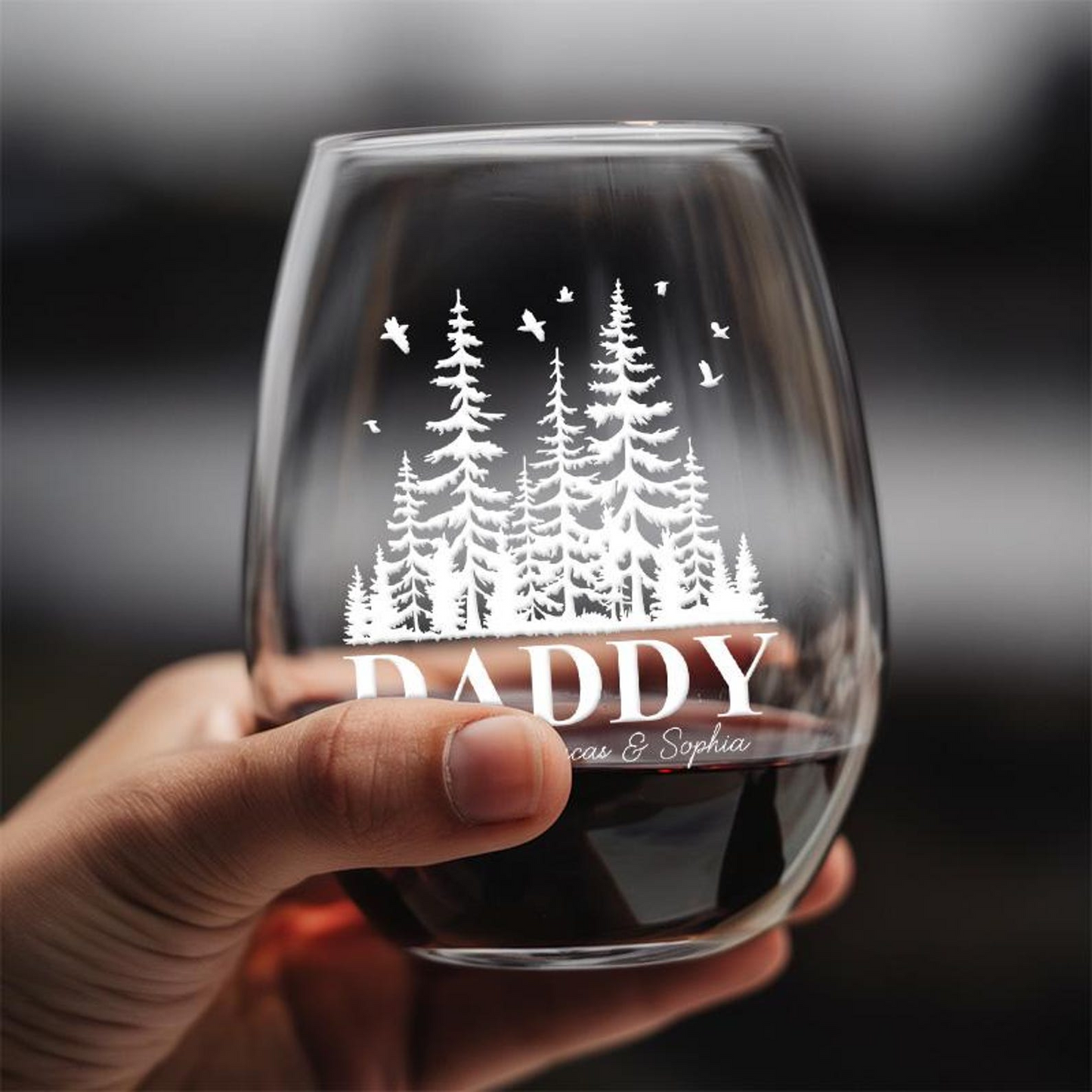 Personalized Tree Daddy Wine Glass | Fathers Day Gift | Gifts From Kids | Engraved Wine Glass