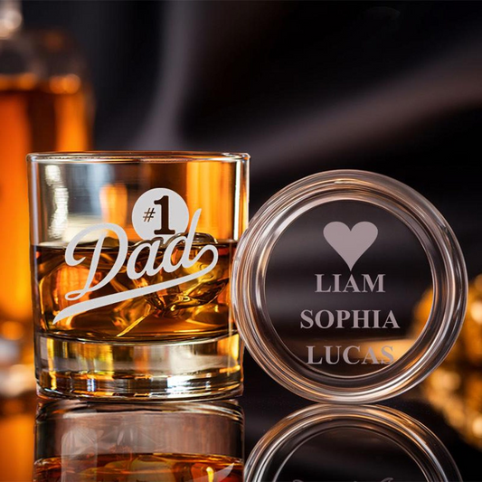 Personalized Number 1 Dad Whiskey Glass | Gift For Dad | Father's Day Gift | Engraved Whiskey Glass