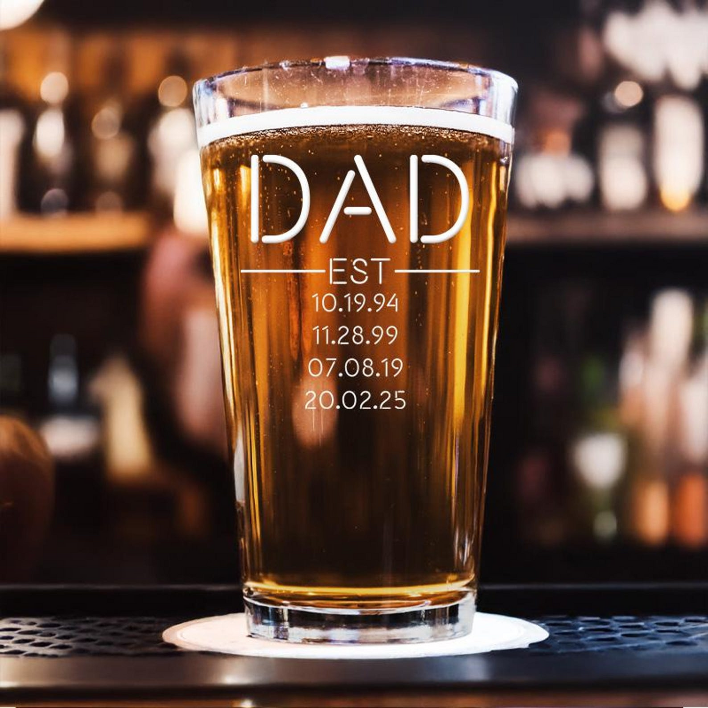 Personalized Dad Est Pint Glass | New Father Beer Glass | Fathers Day Gift | Engraved Beer Glass
