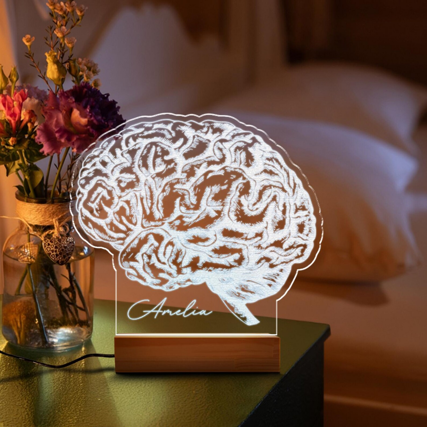 Custom Brain Night Led Light | Custom Name 3D Lamp | Gift For Doctor