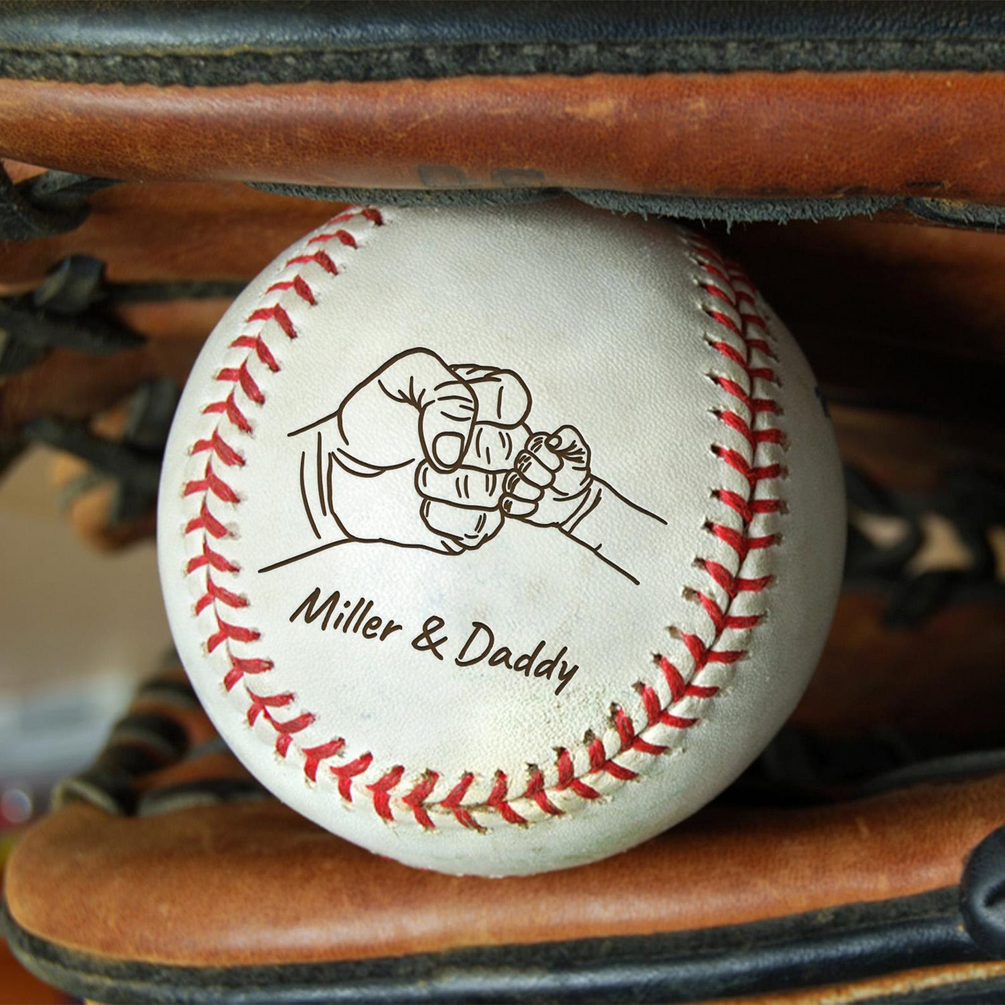 Personalized Dad and Kid Fist Bump | Custom Name Engraved Baseball | Father's Day Gift