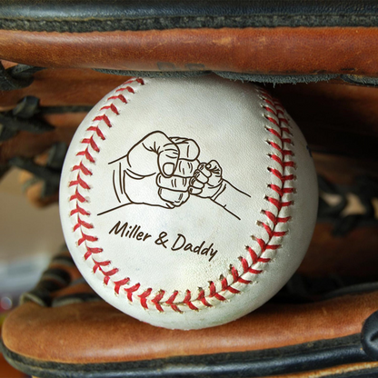 Personalized Dad and Kid Fist Bump | Custom Name Engraved Baseball | Father's Day Gift