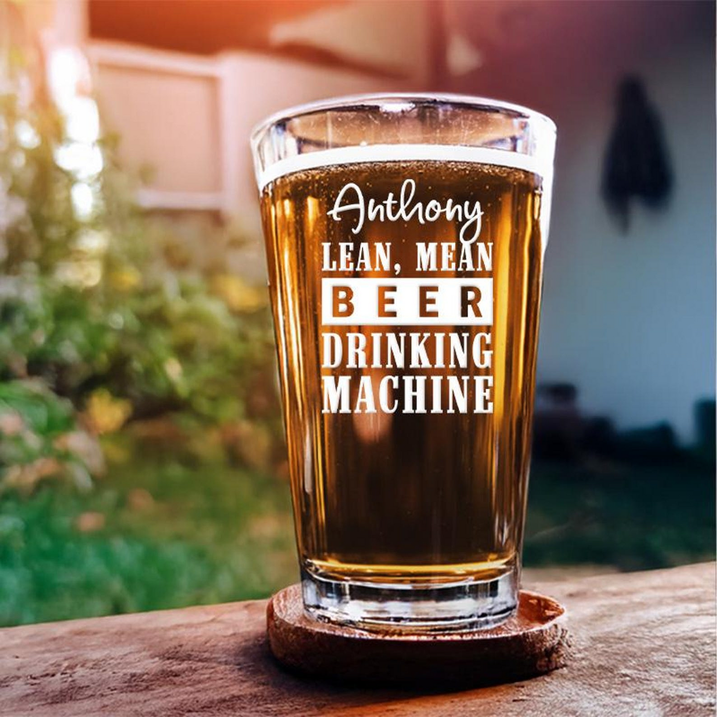 Custom Name Drinking Machine Engraved Pint Glass | Funny Gift Idea | Engraved Beer Glass