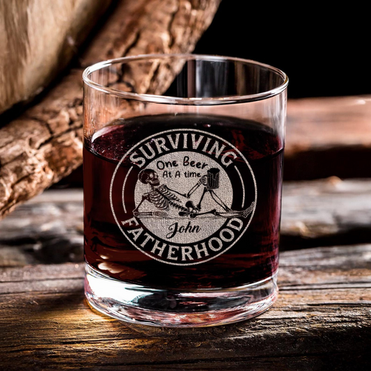 Personalized Surviving Fatherhood Whiskey Glass 11 Oz | Gift For Dad | Father's Day Gift