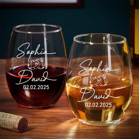 Custom Bride & Groom Timeless Wine Glass | Glass For Wedding | Wedding Gifts