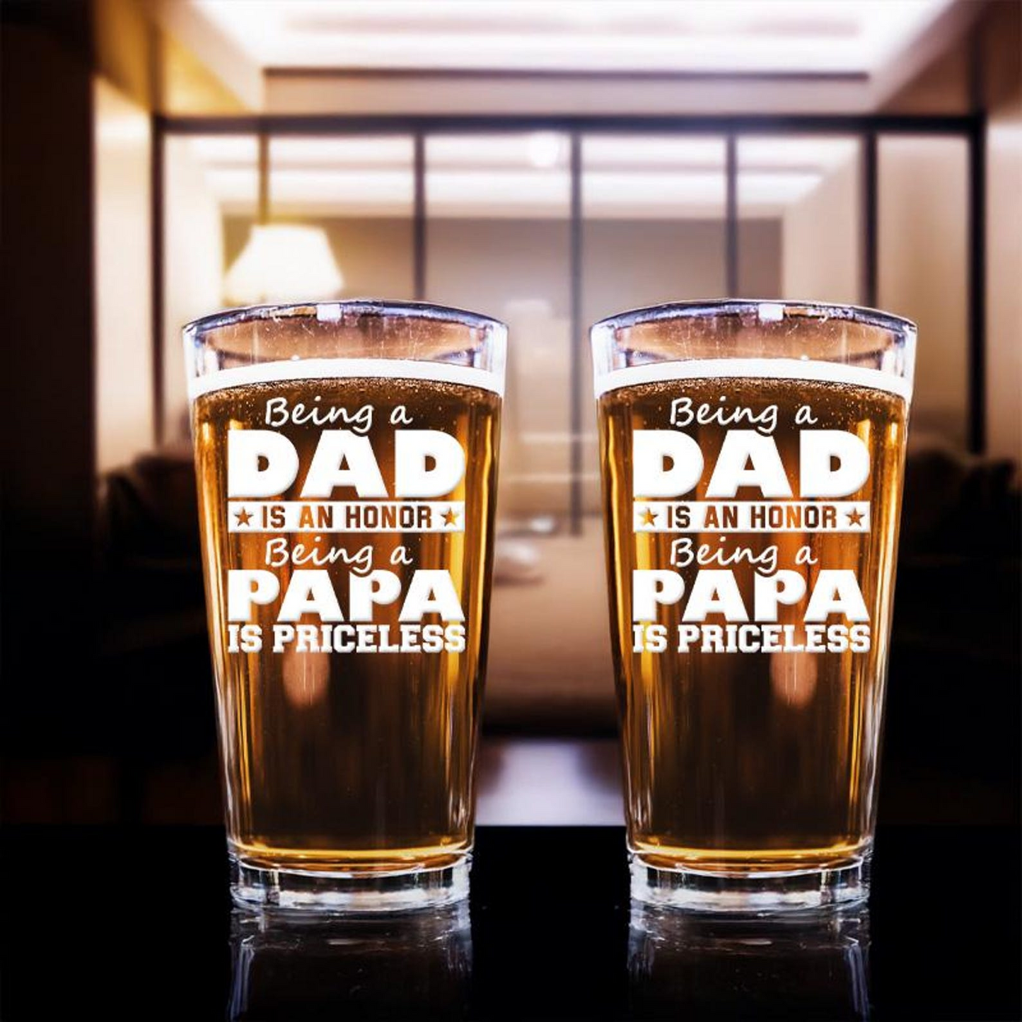 Being A Dad Is An Honor Being A Papa Is Priceless | Personalized Dad Est | Fathers Day Gift | Gift for Dad Beer Glass