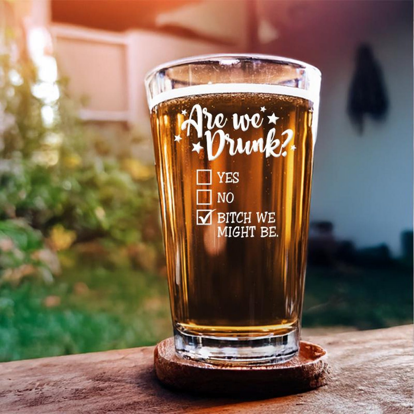 Are We Drunk We Might Be Pint Glass | Funny Gift Idea | Engraved Beer Glass