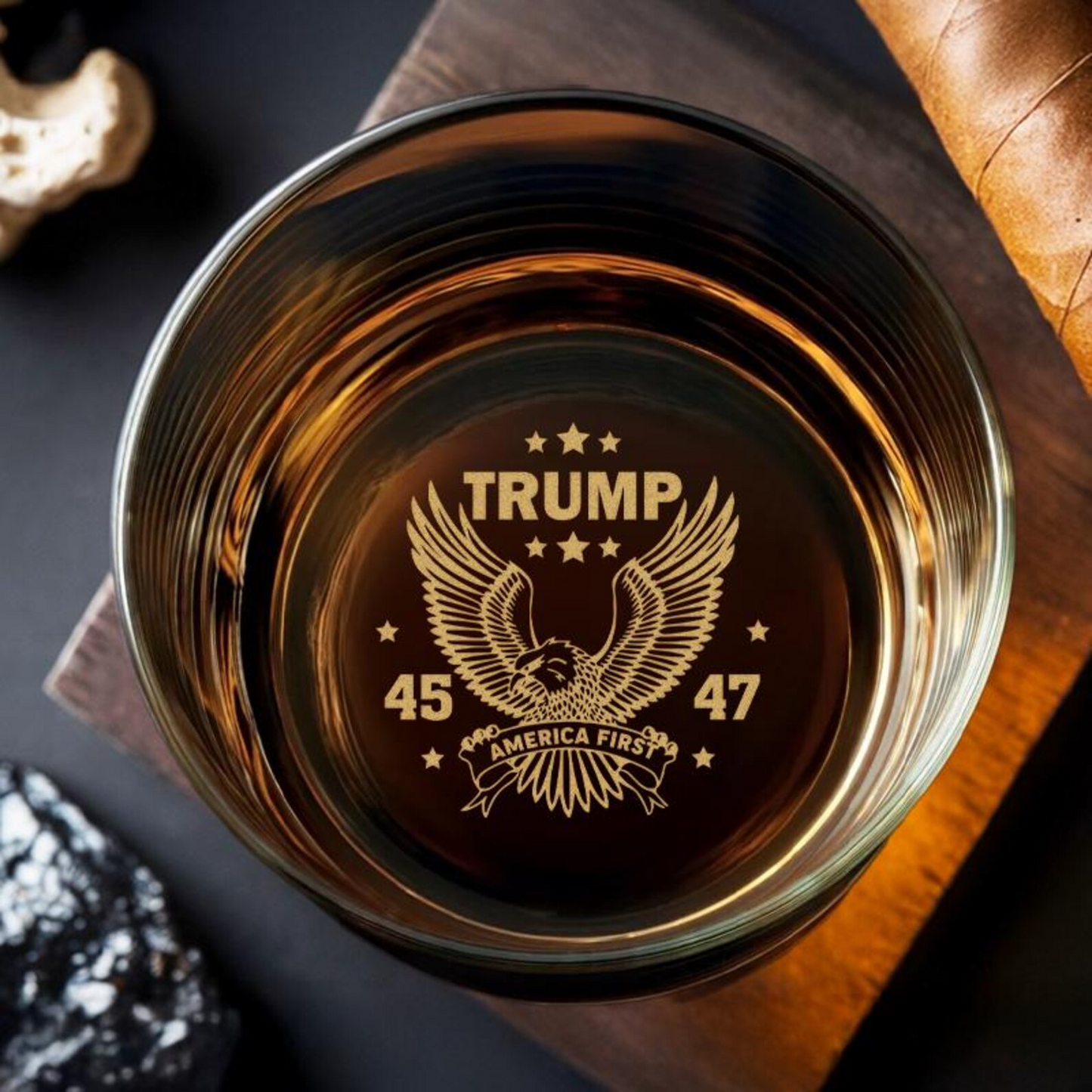 Engraved Trump Fight 45 47 Whiskey Glass | Republican Gifts | MAGA gift | Trump Supporter Whiskey Glass