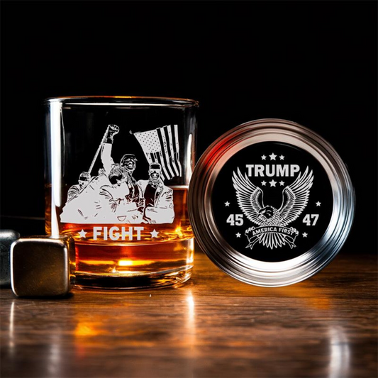 Engraved Trump Fight 45 47 Whiskey Glass | Republican Gifts | MAGA gift | Trump Supporter Whiskey Glass