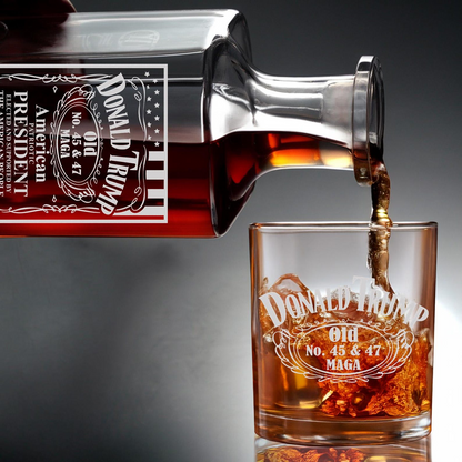 Donald Trump “Old No. 45 / 47” Whiskey Decanter Set | MAGA Patriotic Barware for Collectors & Supporters | MAGA gift | Patriotic Gift