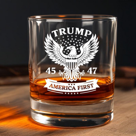 Trump 45 47 Whiskey Glass | Patriotic Gift For Trump Supporters | Engraved Whiskey Glass