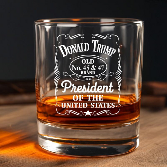 Donald Trump Presidant Whiskey Glass | Patriotic Gift For Trump Supporters | Engraved Whiskey Glass