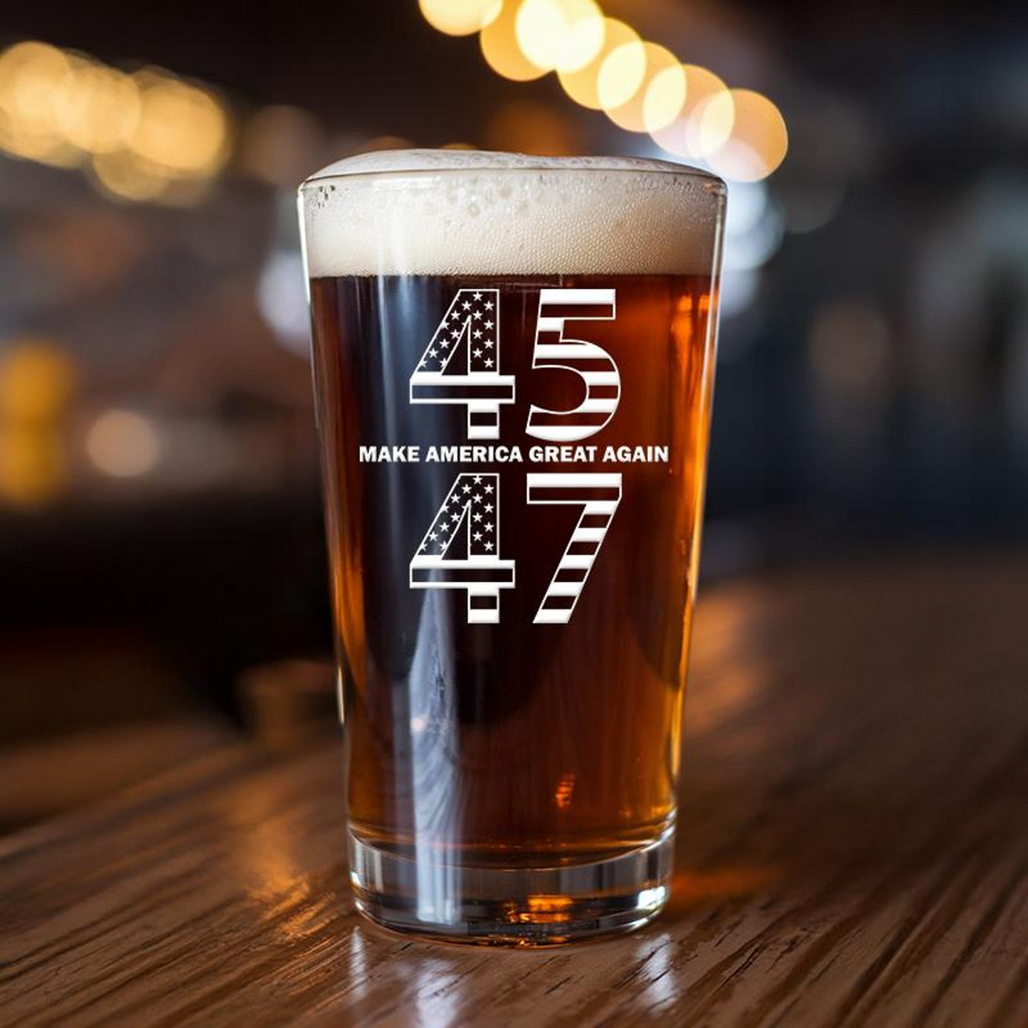 45 47 MAGA Trump Pint Glass | Trump 2024 | Patriotic Gift Engraved Beer Glass