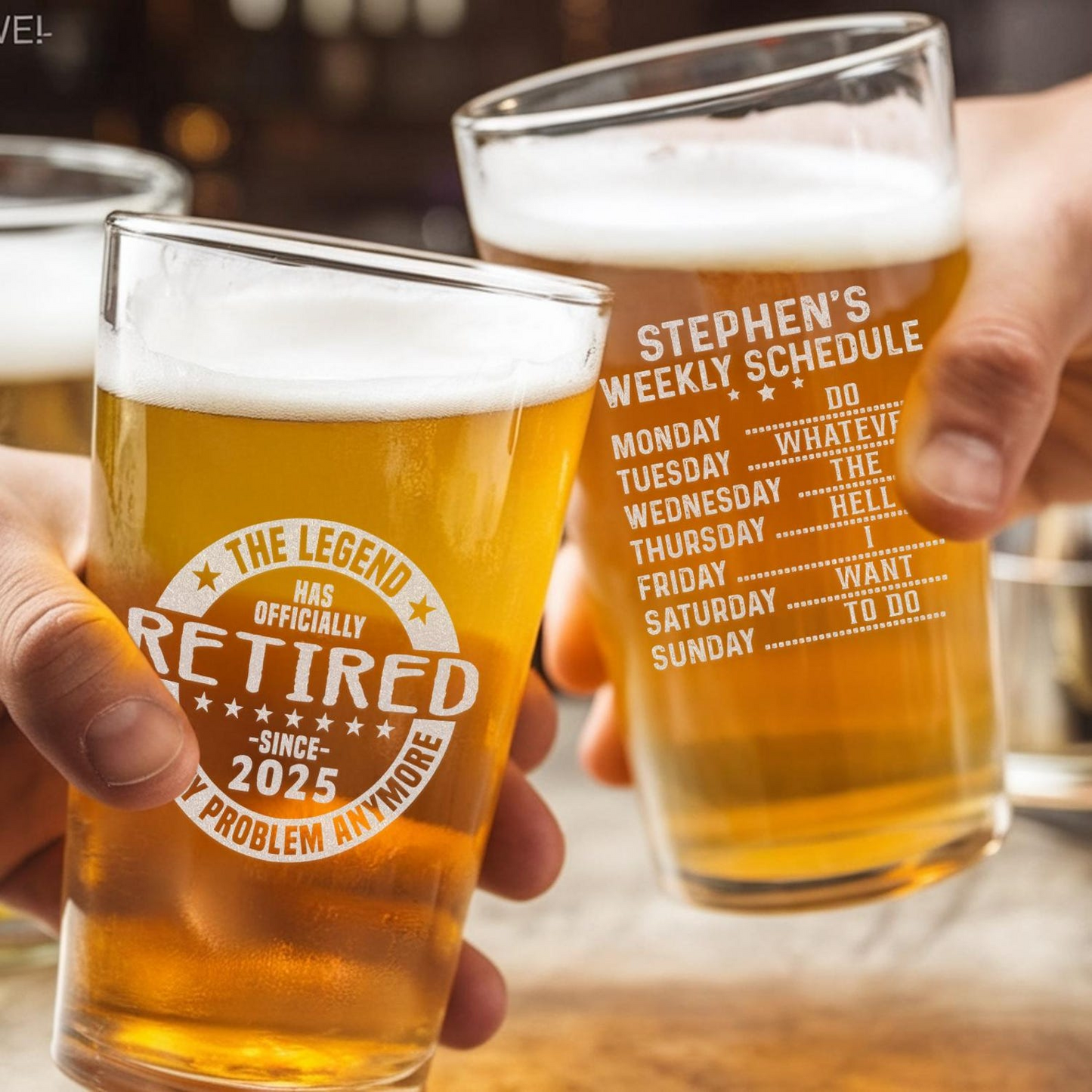 Personalized The Legend Has Retired Pint Glass | Retirement Glass | Engraved Pint Glass | Retired Gift For Father Day