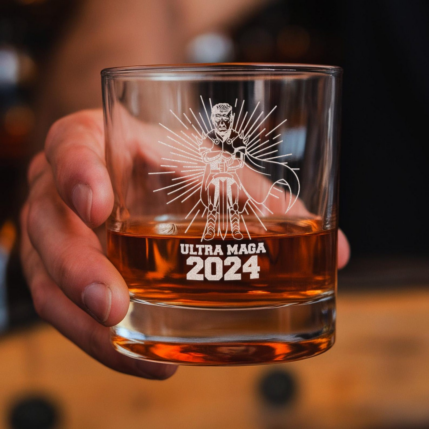 Ultra Maga Trump 2024 Whiskey Glass | Patriotic Gift For Trump Supporters | Engraved Whiskey Glass
