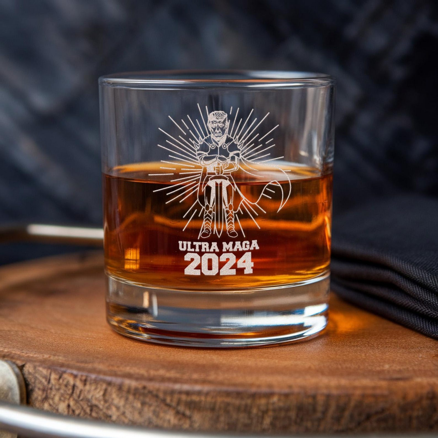 Ultra Maga Trump 2024 Whiskey Glass | Patriotic Gift For Trump Supporters | Engraved Whiskey Glass