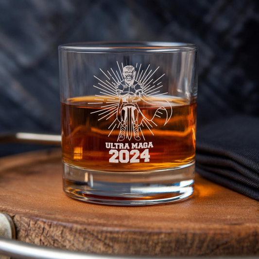 Ultra Maga Trump 2024 Whiskey Glass | Patriotic Gift For Trump Supporters | Engraved Whiskey Glass