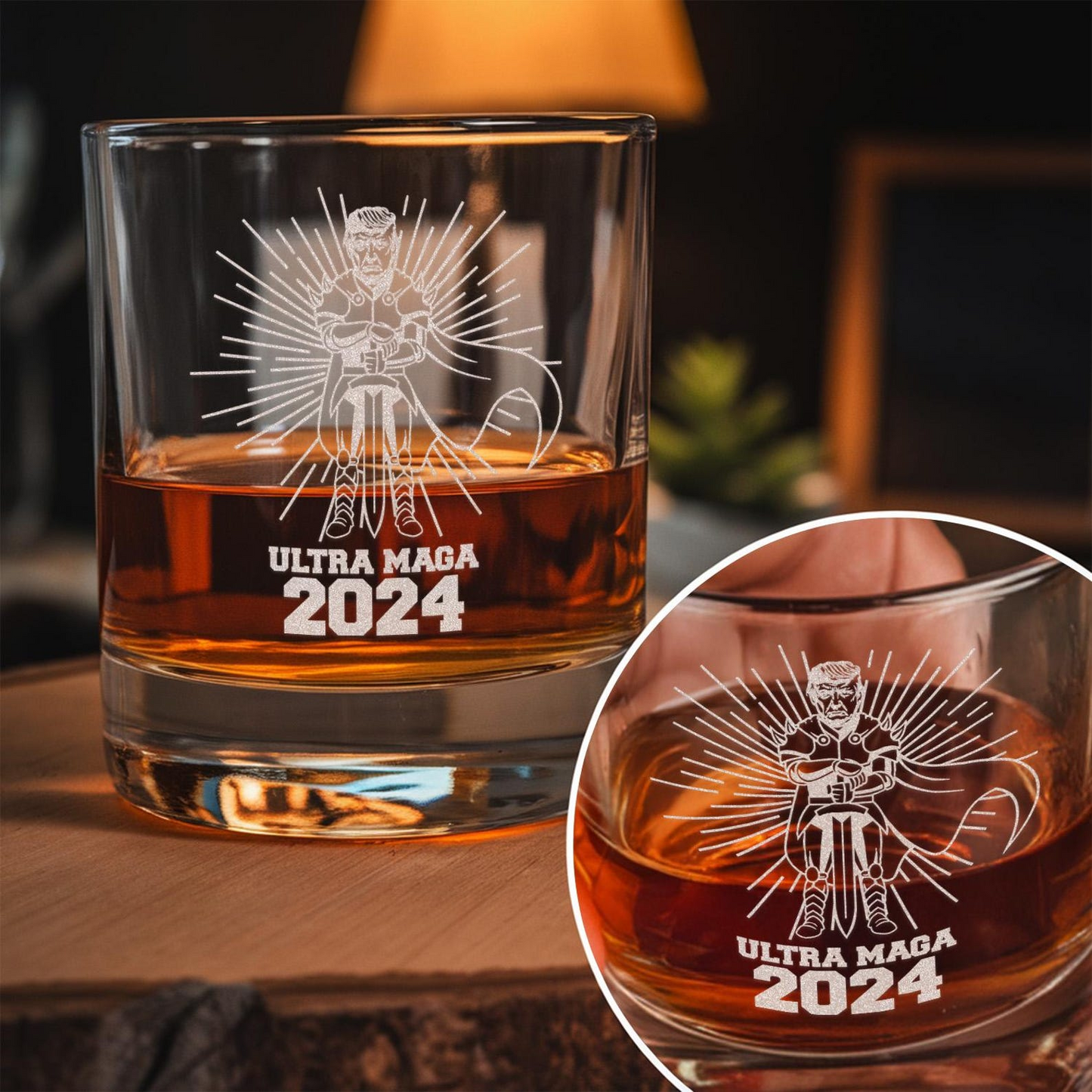 Ultra Maga Trump 2024 Whiskey Glass | Patriotic Gift For Trump Supporters | Engraved Whiskey Glass