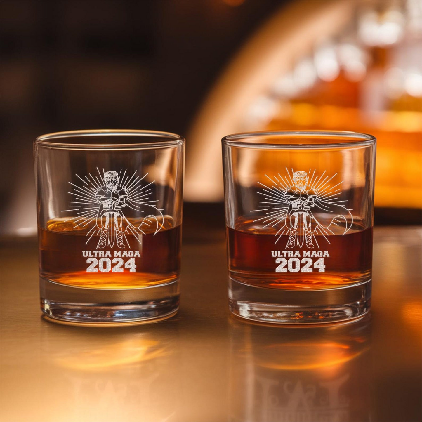 Ultra Maga Trump 2024 Whiskey Glass | Patriotic Gift For Trump Supporters | Engraved Whiskey Glass