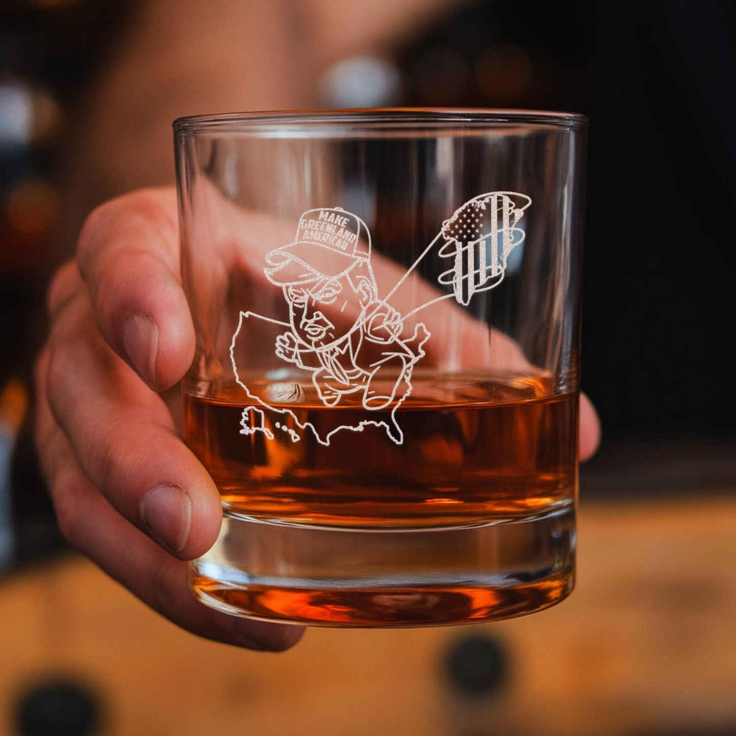 Make Greenland American Whiskey Glass | Patriotic Gift For Trump Supporters | Engraved Whiskey Glass