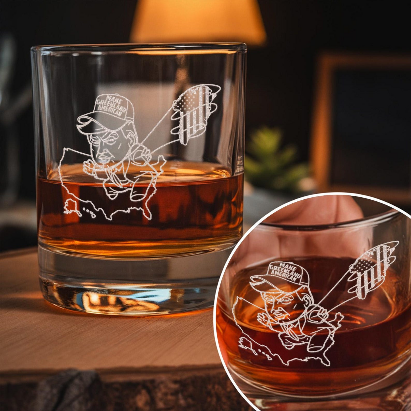 Make Greenland American Whiskey Glass | Patriotic Gift For Trump Supporters | Engraved Whiskey Glass