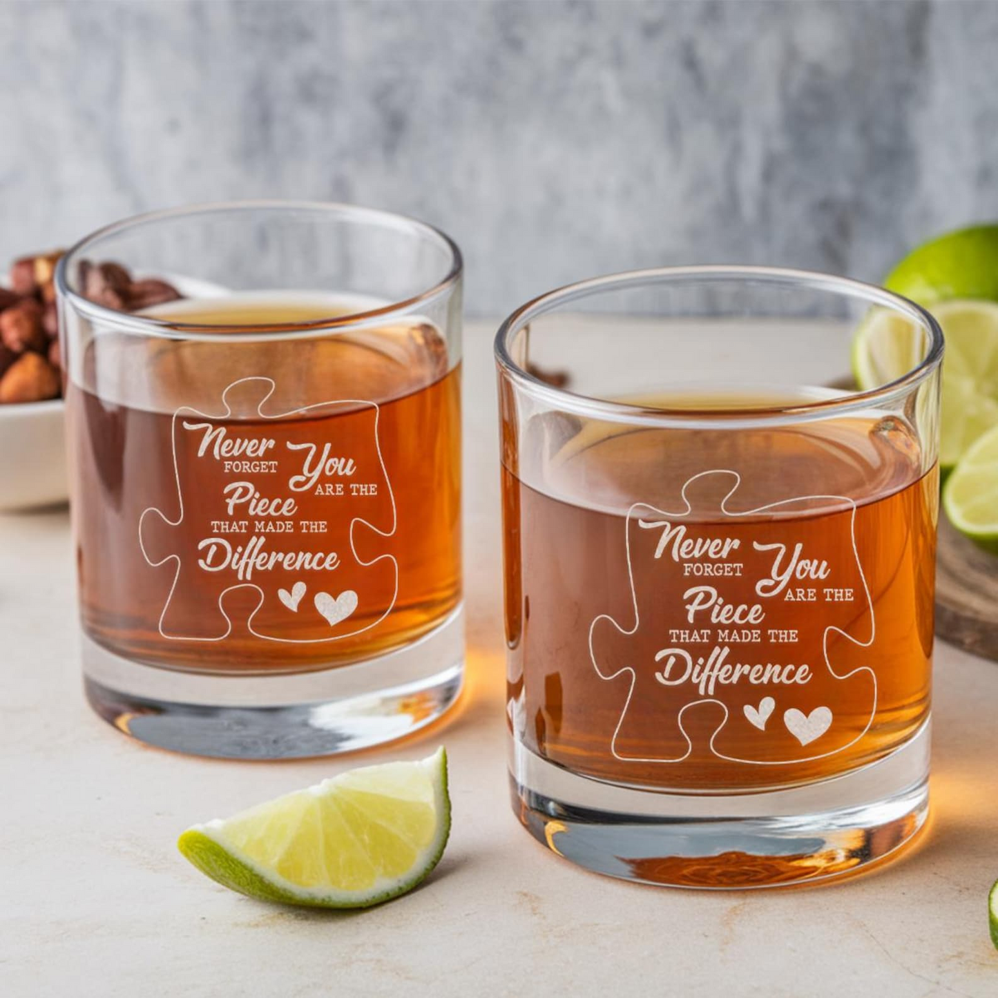 Never Forget You Are The Piece That Made The Difference Whiskey Glass | Funny Retirement Gifts | Engraved Whiskey Glass