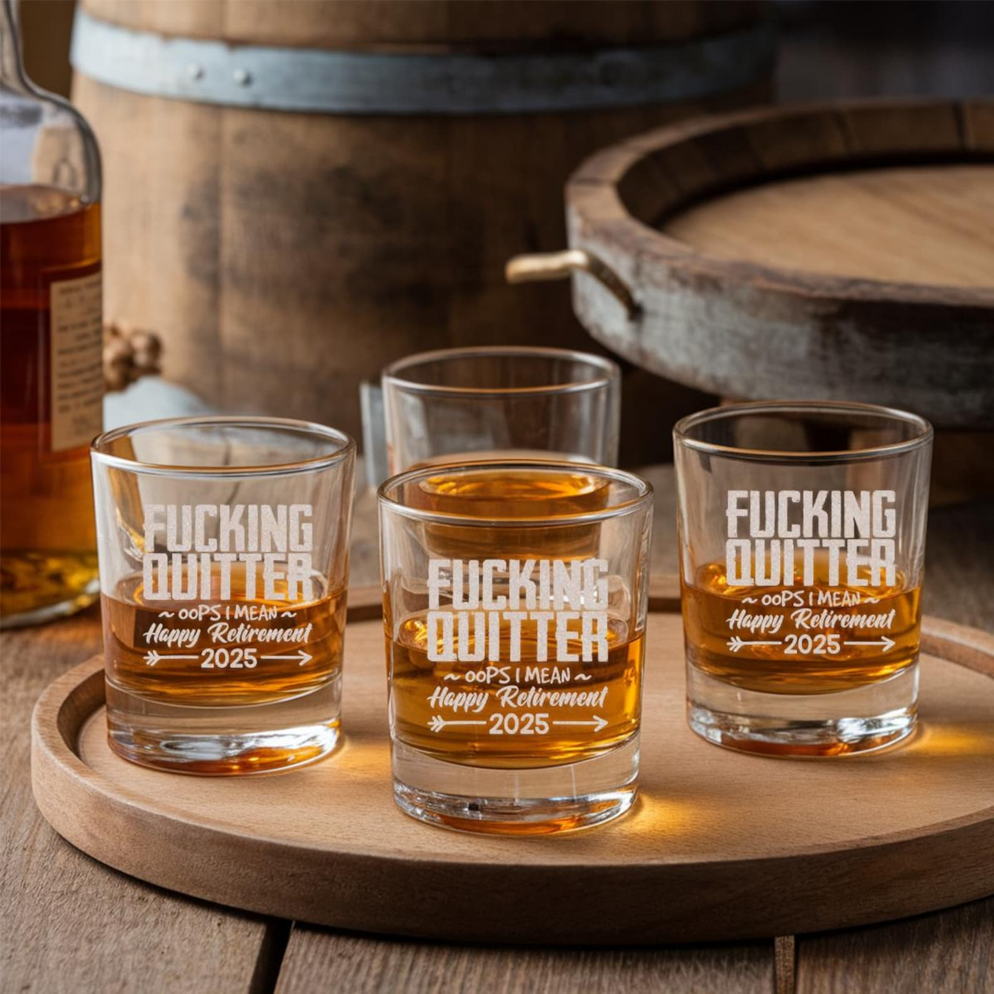 F*cking Quitter I Mean Happy Retirement 2025 Whiskey Glass | Retirement Gifts | Engraved Whiskey Glass