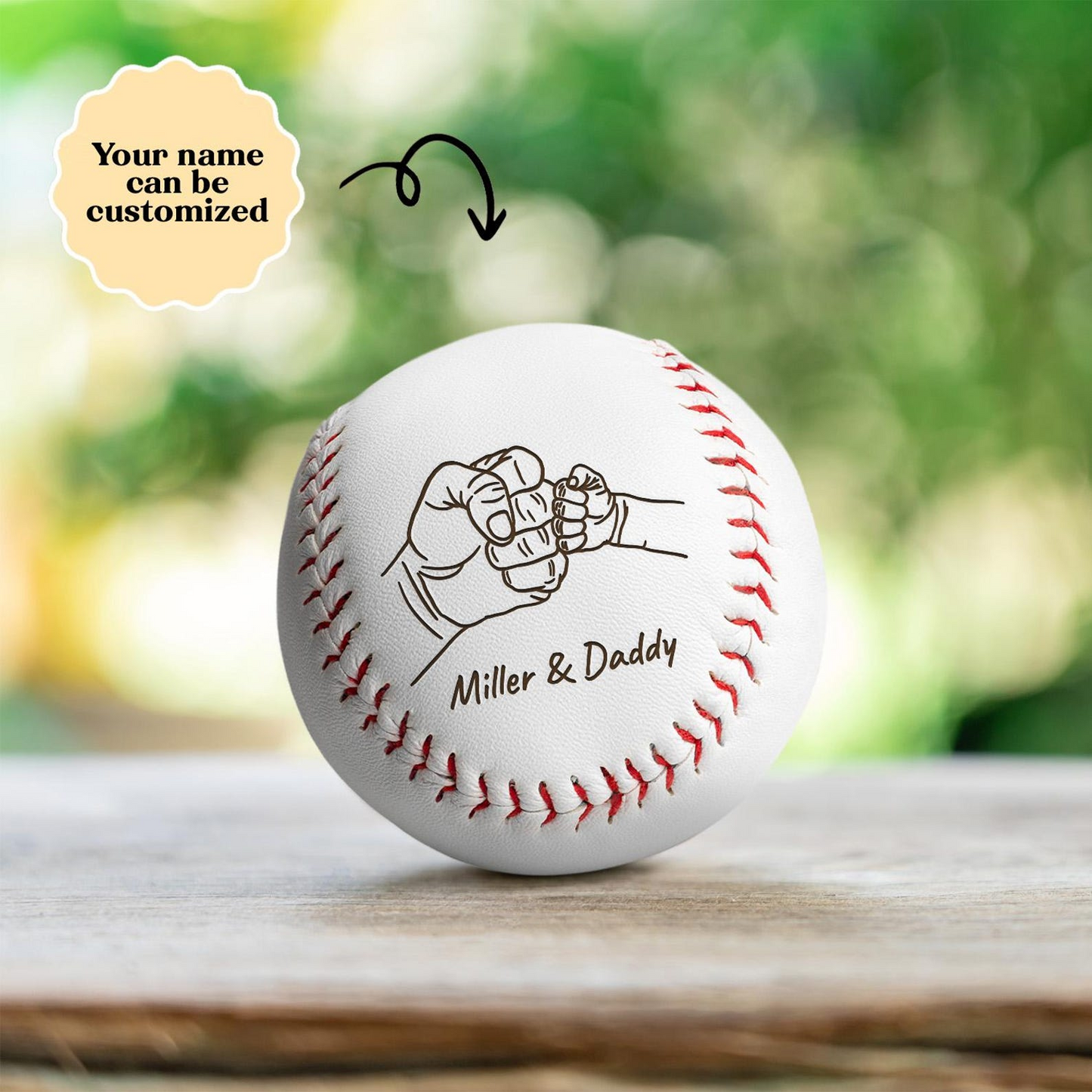 Personalized Dad and Kid Fist Bump | Custom Name Engraved Baseball | Father's Day Gift