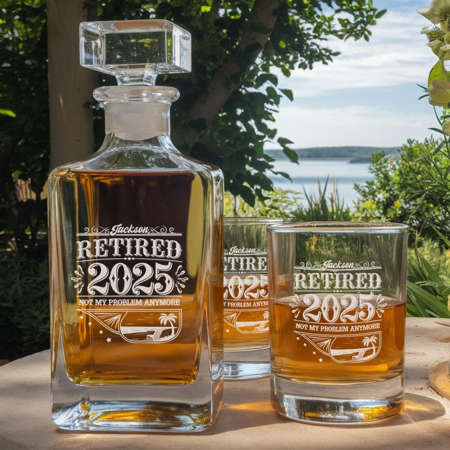 Personalized 2025 Retirement Whiskey Glass And Decanter Set | Retirement Engraved Whiskey Glass | Funny Retired Gifts for Dad