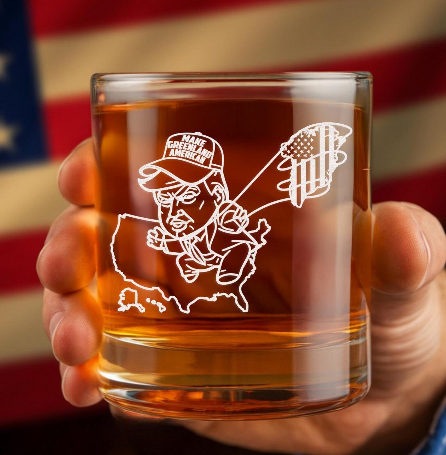Make Greenland American Whiskey Glass | Patriotic Gift For Trump Supporters | Engraved Whiskey Glass