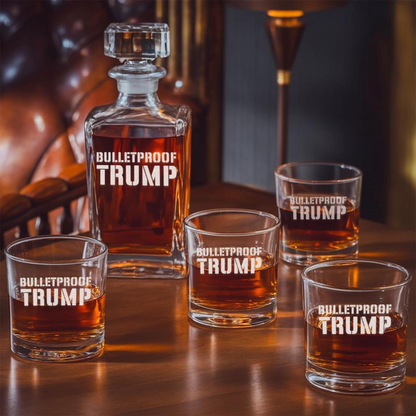 Bulletproof Trump Decanter & Whiskey Glass Set | Engraved Whiskey Decanter | Gift For Trump Supporters