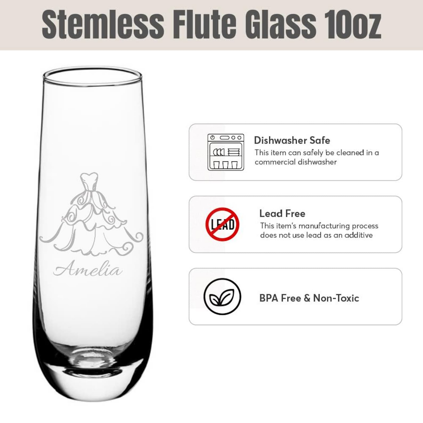 Custom Wedding Dress and Tuxedo Name Stemless Flutes Wine Glasses | Engraved Name And Date Champagne Flutes Glass | Wedding Gift