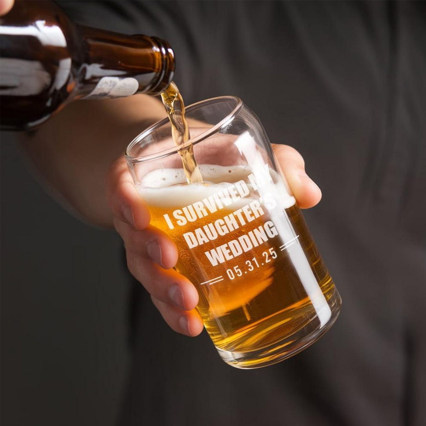 Personalized I Survived My Daughter’s Wedding Beer Can Glass | Custom Wedding Glasses | Funny Father Of The Bride Gift