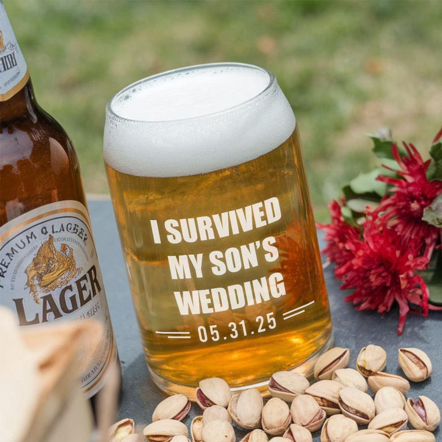 Personalized I Survived My Daughter’s Wedding Beer Can Glass | Custom Wedding Glasses | Funny Father Of The Bride Gift