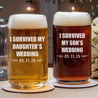 Personalized I Survived My Daughter’s Wedding Beer Can Glass | Custom Wedding Glasses | Funny Father Of The Bride Gift